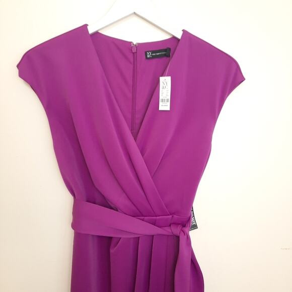 NWT New York & Co Faux Wrap Dress Purple XXL 2XL Tie Waist Belted Sheath V Neck - Picture 3 of 11